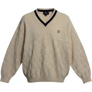 Vantage‎ Vintage Cable Knit Sweater Mens XL Cream V Neck Golf Tennis 90s